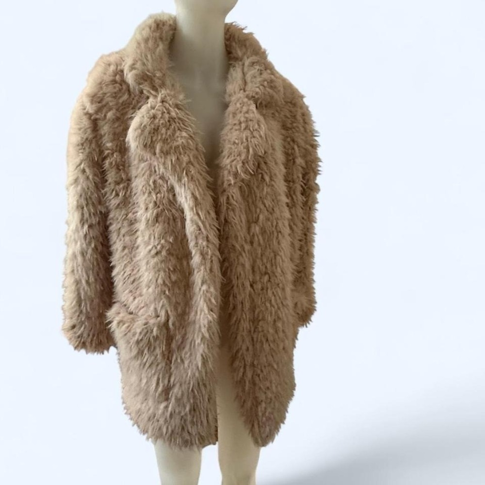 Shaggy‎ Faux Fur Teddy Coat Beige Sage The Label Cozy Jacket S